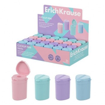 Точилка ERICH KRAUSE 24 шт. "ClickUp Mini Pastel", с контейнером, пластиковая, корпус ассорт, 60064