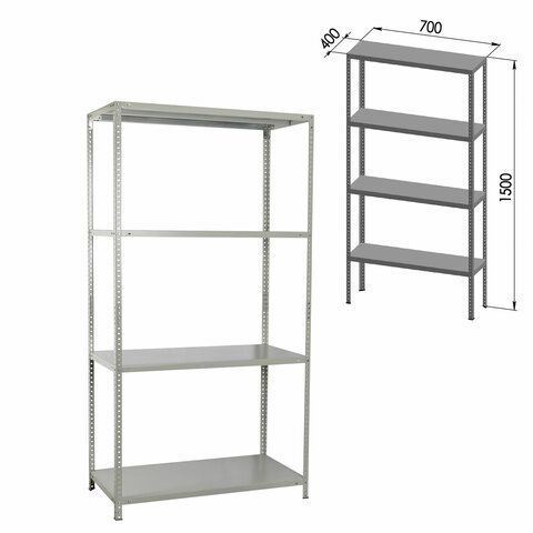 Стеллаж металлический BRABIX &quot;MS-150/40/70-4&quot;, 1500х700х400 мм, 4 полки, 291101, S241BR044402