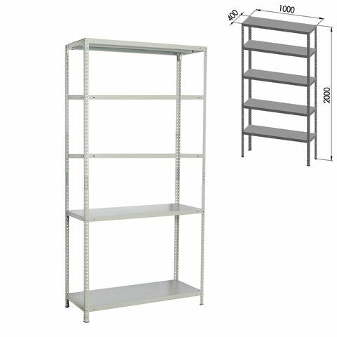 Стеллаж металлический BRABIX "MS Plus-200/40-5", 2000х1000х400 мм, 5 полок, регулируемые опоры, 291109, S241BR164502