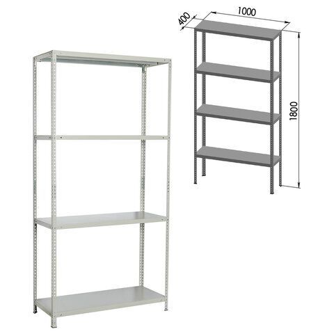 Стеллаж металлический BRABIX "MS KD-180/40-4", 1800х1000х400 мм, 4 полки, сборная стойка, 291115, S240BR144402