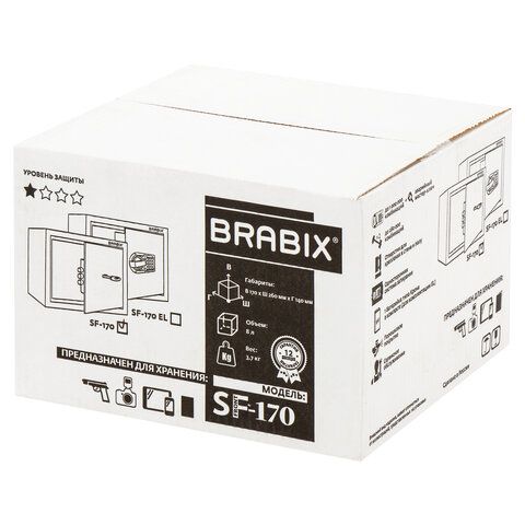 Сейф мебельный BRABIX &quot;SF-170KL&quot;, 170х260х230 мм, ключевой замок, черный, 291142, S103BR210514