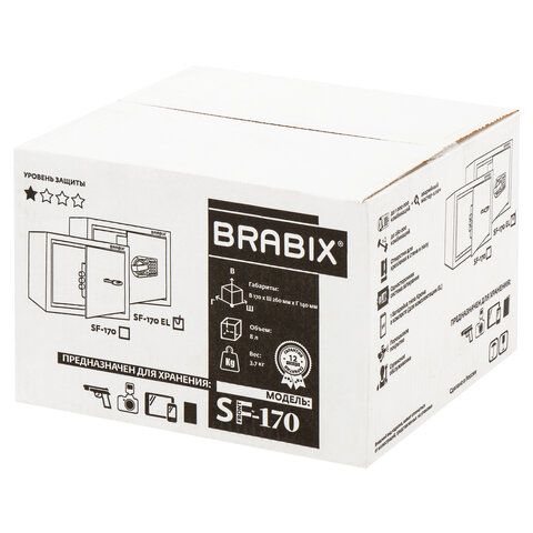 Сейф мебельный BRABIX &quot;SF-170EL&quot;, 170х260х230 мм, электронный замок, черный, 291143, S103BR210614