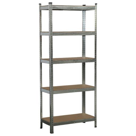 Стеллаж металлический BOOMHOUSE (БУМХАУС) безболтовой, в1800*ш750*г350мм, 5 полок МДФ, серебристый, 291411