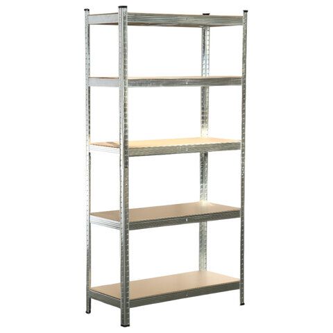 Стеллаж металлический BOOMHOUSE (БУМХАУС) безболтовой, в1800*ш900*г400мм, 5 полок МДФ, серебристый, 291412
