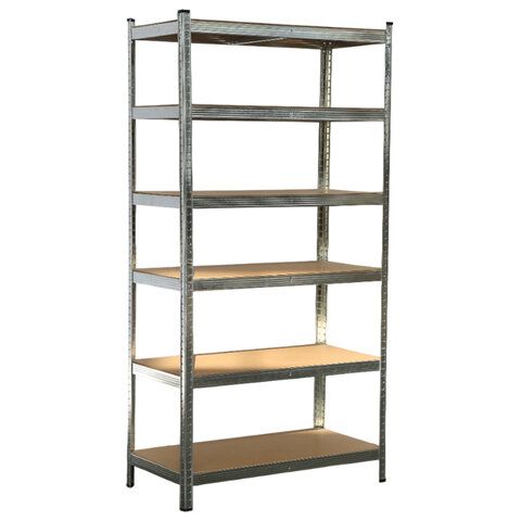 Стеллаж металлический BOOMHOUSE (БУМХАУС) безболтовой, в2000*ш1000*г500мм, 6 полок МДФ, серебристый, 291416
