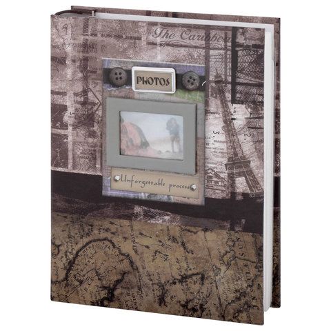 Фотоальбом BRAUBERG на 200 фотографий 10х15 см, твердая обложка, &quot;Путешествие&quot;, бокс, коричневый, 390672
