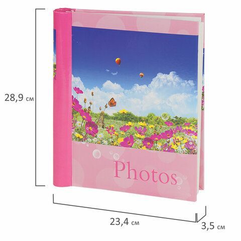 Фотоальбом BRAUBERG на 20 магнитных листов, 23х28 см, &quot;Дивный луг&quot;, розовый, 390686
