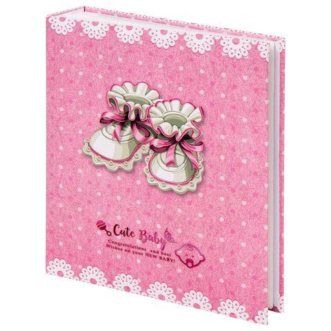 Фотоальбом BRAUBERG &quot;Baby shoes&quot; на 200 фото 10х15 см, твердая обложка, термосклейка, розовый, 39114, 391148