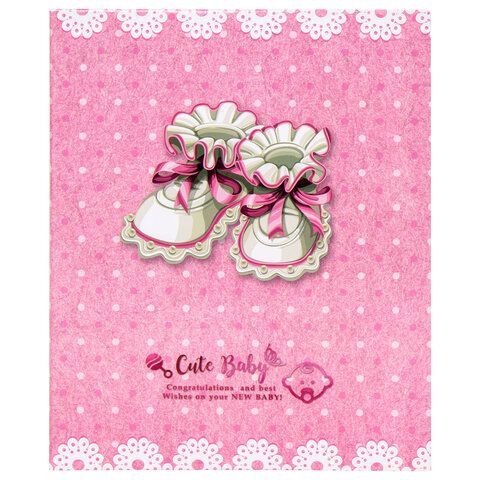 Фотоальбом BRAUBERG &quot;Baby shoes&quot; на 200 фото 10х15 см, твердая обложка, термосклейка, розовый, 39114, 391148