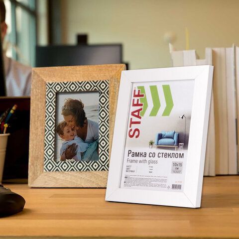 Рамка 10х15 см белая STAFF &quot;Grand&quot;, багет 18 мм, стекло, МДФ, 391208