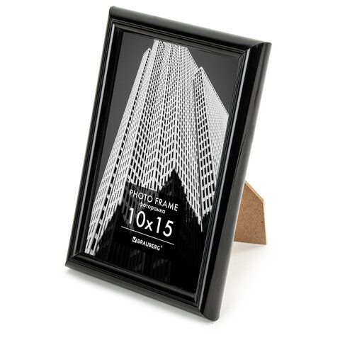 Рамка 10х15 см небьющаяся, багет 14 мм, пластик, BRAUBERG &quot;Original&quot;, черная, 391227