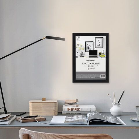 Рамка 21х30 см небьющаяся, аналог IKEA, багет 21 мм, МДФ, BRAUBERG &quot;Idea&quot;, черная, 391371