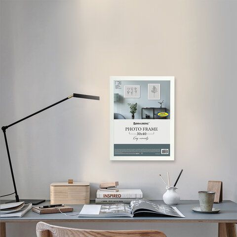 Рамка 30х40 см небьющаяся, аналог IKEA, багет 21 мм, МДФ, BRAUBERG &quot;Idea&quot;, белая, 391372