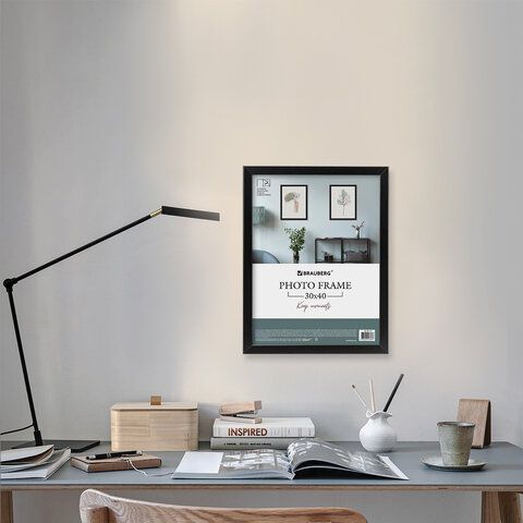 Рамка 30х40 см небьющаяся, аналог IKEA, багет 21 мм, МДФ, BRAUBERG &quot;Idea&quot;, черная, 391373