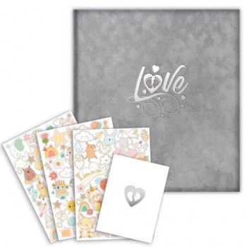 Фотоальбом-анкета детский 23*25 см, 32 листа, стикеры, открытка, конверт, серый бархат, BRAUBERG, 391422