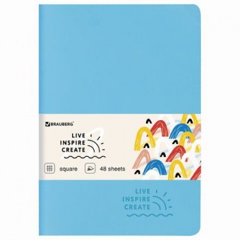 Тетрадь 48 л. в клетку обложка кожзам SoftTouch, сшивка, A5 (147х210мм), ГОЛУБОЙ, BRAUBERG 3 шт. RAINBOW, 403880
