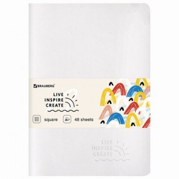 Тетрадь 48 л. в клетку обложка кожзам SoftTouch, сшивка, A5 (147х210мм), БЕЛЫЙ, BRAUBERG 3 шт. RAINBOW, 403881