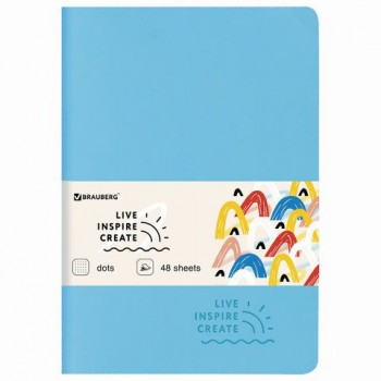 Тетрадь 48 л. в точку обложка кожзам SoftTouch, сшивка, A5 (147х210мм), ГОЛУБОЙ, BRAUBERG 3 шт. RAINBOW, 403883