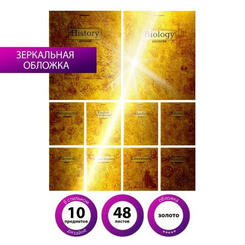 Тетради предметные, КОМПЛЕКТ 10 ПРЕДМЕТОВ, 48 л., С ЗОЛОТОЙ ОБЛОЖКОЙ, BRAUBERG, &quot;GOLD&quot;, 404033