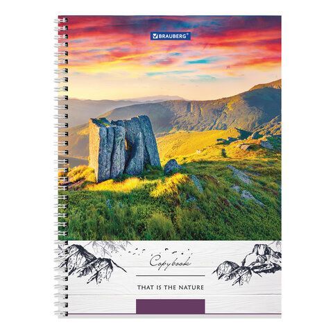Тетрадь А4, 80 л., BRAUBERG, гребень, клетка, обложка твердая, &quot;Nature&quot;, 404054