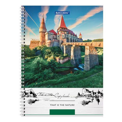 Тетрадь А4, 80 л., BRAUBERG, гребень, клетка, обложка твердая, &quot;Nature&quot;, 404054