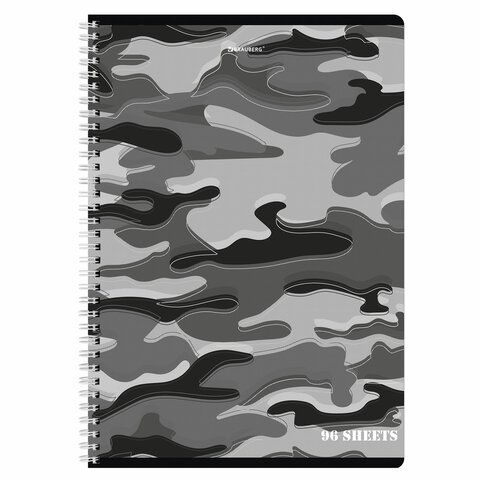 Тетрадь А4, 96 л., BRAUBERG, гребень, клетка, обложка картон, &quot;Military&quot;, 404057