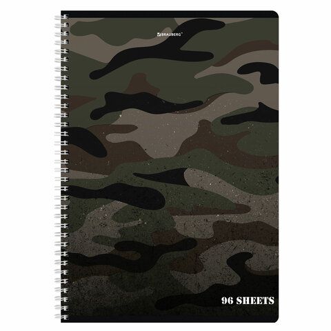 Тетрадь А4, 96 л., BRAUBERG, гребень, клетка, обложка картон, &quot;Military&quot;, 404057
