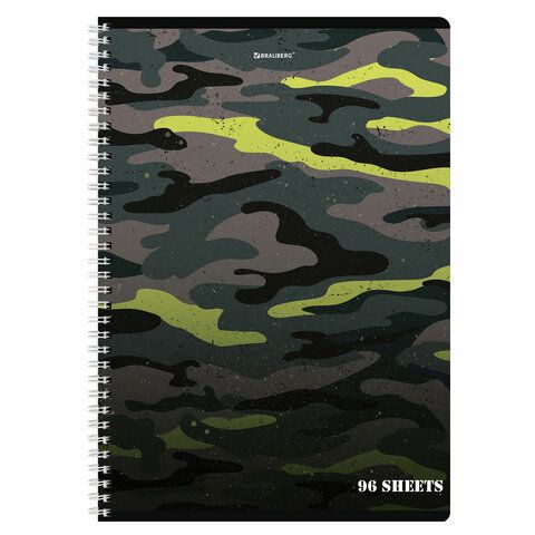 Тетрадь А4, 96 л., BRAUBERG, гребень, клетка, обложка картон, &quot;Military&quot;, 404057