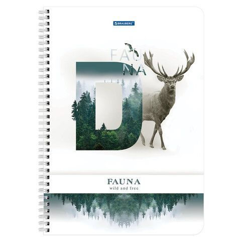 Тетрадь А4, 96 л., BRAUBERG 4 шт., гребень, клетка, обложка картон, &quot;Fauna&quot;, 404058