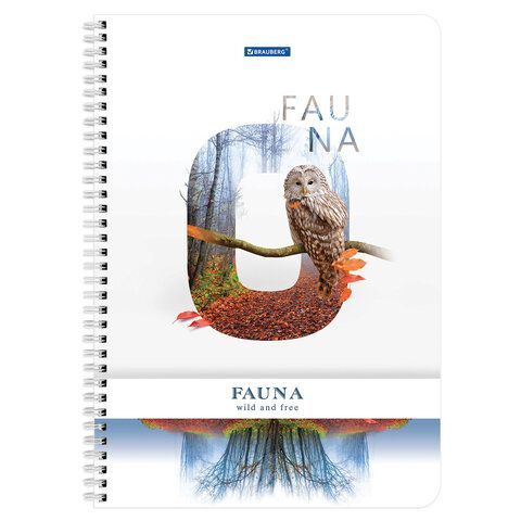 Тетрадь А4, 96 л., BRAUBERG 4 шт., гребень, клетка, обложка картон, &quot;Fauna&quot;, 404058