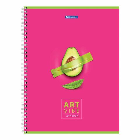 Тетрадь А4, 96 л., BRAUBERG, гребень, клетка, глянцевый лак, &quot;Avocado&quot;, 404061
