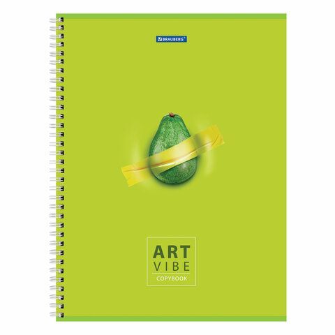 Тетрадь А4, 96 л., BRAUBERG, гребень, клетка, глянцевый лак, &quot;Avocado&quot;, 404061