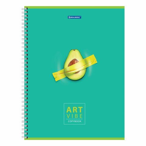 Тетрадь А4, 96 л., BRAUBERG, гребень, клетка, глянцевый лак, &quot;Avocado&quot;, 404061