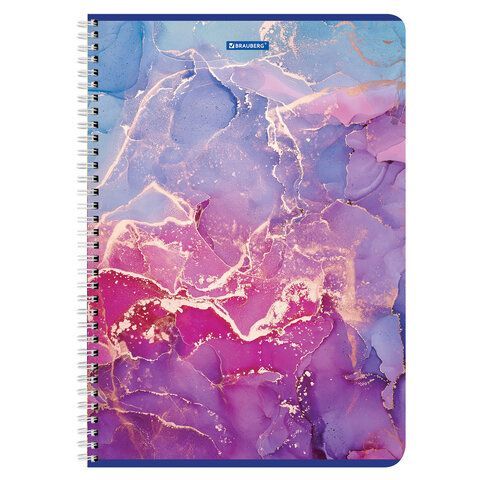 Тетрадь А4, 96 л., BRAUBERG, гребень, клетка, матовая ламинация, &quot;Marble&quot;, 404063