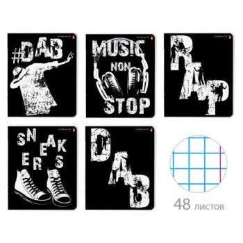 Тетрадь А5 48 л. АЛЬТ 5 шт. скоба, клетка, глянцевый лак, "Rap & Dab" (5 видов), 7-48-651