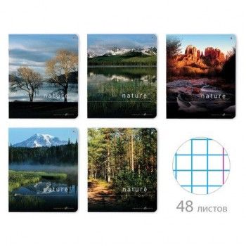 Тетрадь А5 48 л. АЛЬТ 5 шт. скоба, клетка, глянцевый лак, "Природа" (5 видов), 7-48-028