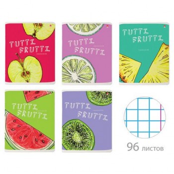 Тетрадь А5 96 л. АЛЬТ 5 шт. скоба, клетка, гибридный лак, "Fresh & Fruity" (5 видов), 7-96-1159