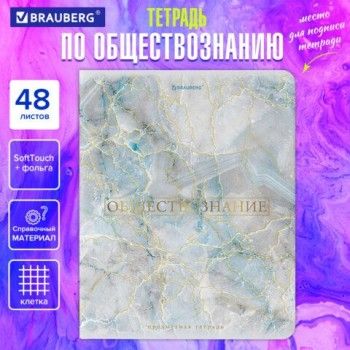 Тетрадь предметная "PASTEL" 48 л., SoftTouch, фольга, ОБЩЕСТВОЗНАНИЕ, клетка, BRAUBERG 10 шт., 404310