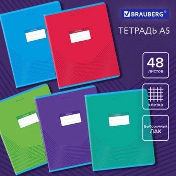 Тетрадь А5, 48 л., BRAUBERG 10 шт., скоба, клетка, выборочный лак, "Классика" (микс в спайке), 404344