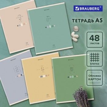 Тетрадь А5 48 л. BRAUBERG 10 шт. скоба, клетка, обложка картон, "Natural" (микс в спайке), 404359