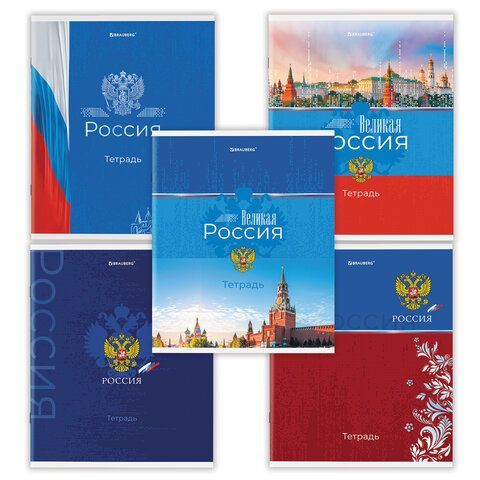 Тетрадь А5 48 л. BRAUBERG 10 шт. скоба, клетка, обложка картон, &quot;Россия&quot; (микс в спайке), 404362