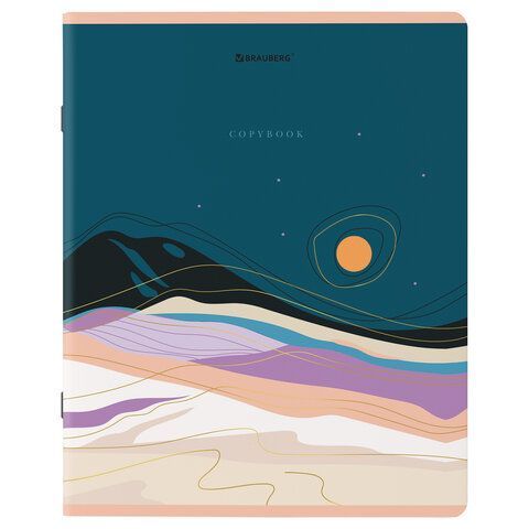 Тетради КОМПЛЕКТ 5 шт. А5, 48 л. BRAUBERG, скоба, клетка, SoftTouch, фольга, "Mountains", 404400