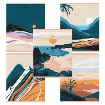 Тетради КОМПЛЕКТ 5 шт. А5, 48 л. BRAUBERG, скоба, клетка, SoftTouch, фольга, "Mountains", 404400