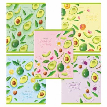 Тетради ДЭК А5 96 л. КОМПЛЕКТ 5 шт., BRAUBERG скоба, клетка, глянцевый лак, "Авокадо", 404401