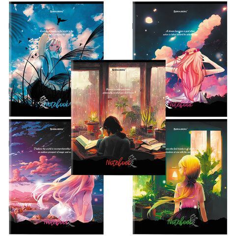 Тетрадь А5, 80 л., BRAUBERG 7 шт., скоба, клетка, обложка картон, &quot;Anime Girls&quot;, 404412