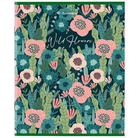 Тетрадь А5, 96 л., BRAUBERG 7 шт., скоба, клетка, глянцевая ламинация, &quot;Wild Flowers&quot;, 404429