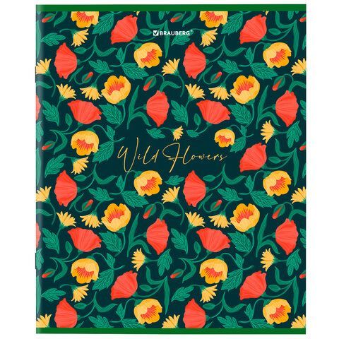Тетрадь А5, 96 л., BRAUBERG 7 шт., скоба, клетка, глянцевая ламинация, &quot;Wild Flowers&quot;, 404429