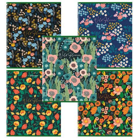 Тетрадь А5, 96 л., BRAUBERG 7 шт., скоба, клетка, глянцевая ламинация, &quot;Wild Flowers&quot;, 404429