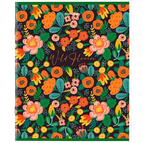 Тетрадь А5, 96 л., BRAUBERG 7 шт., скоба, клетка, глянцевая ламинация, &quot;Wild Flowers&quot;, 404429
