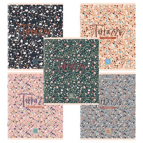 Тетрадь А5 96 л. BRAUBERG 5 шт. скоба, клетка, обложка картон, &quot;Terrazzo&quot; (микс в спайке), 404437